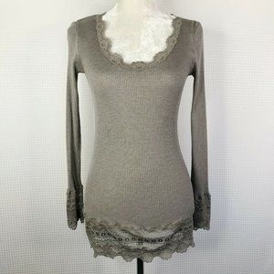Elegant Gray Lace Trim Blouse